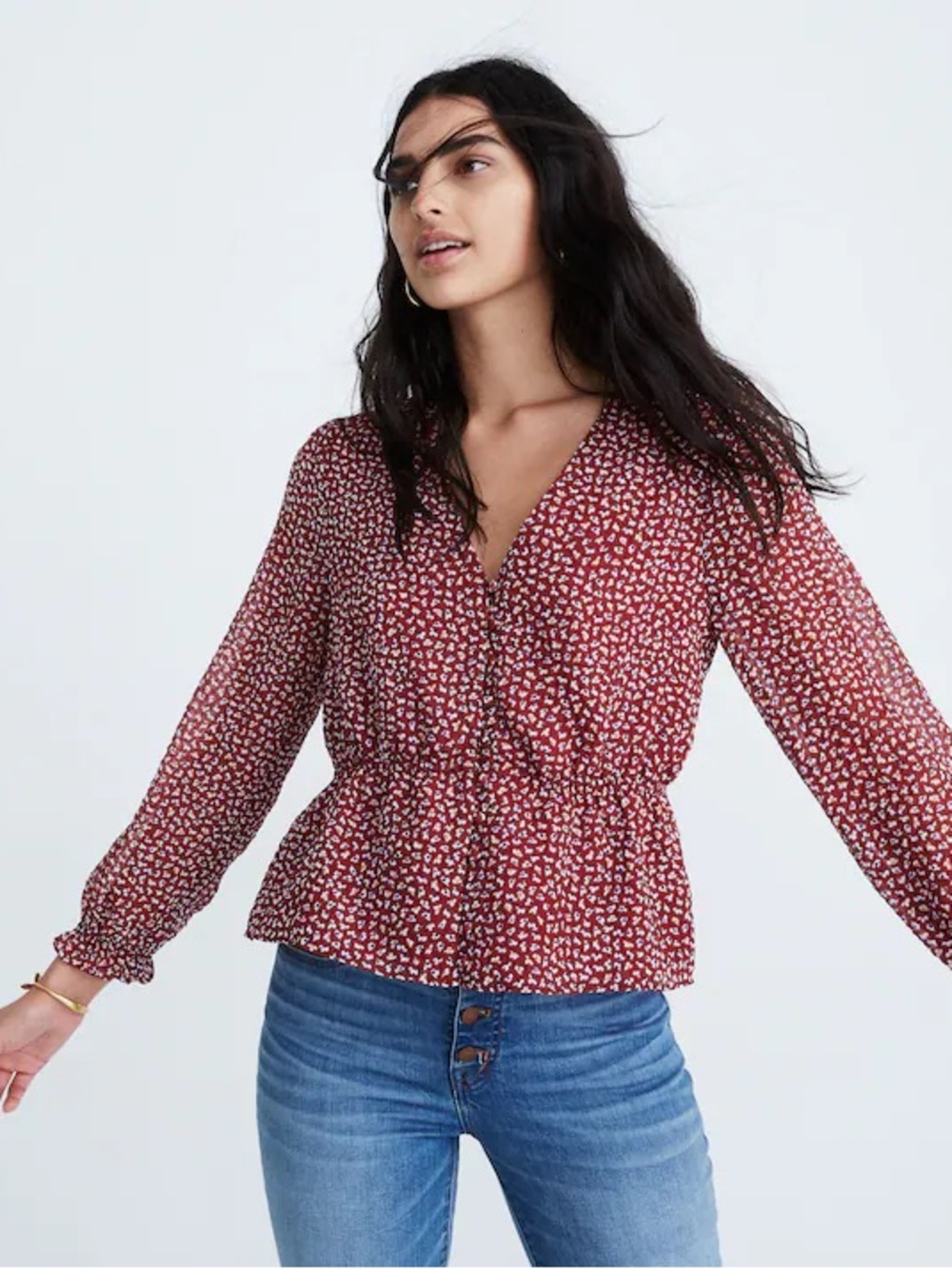 Madewell Women’s Overture Top in Ditsy Flowers Ruffle Blouse Size XS